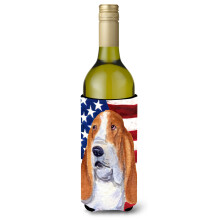 USA Amerikansk Flag med Basset Hound Vinflaske Beverage Insulator Beverage Insulator Hugger SS4013LITERK