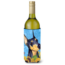 Doberman in Summer Flowers Vinflaske Beverage Insulator Beverage Insulator Hugger SS4128LITERK