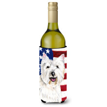 USA amerikansk flag med Westie Wine Bottle Beverage Insulator Beverage Insulator Hugger