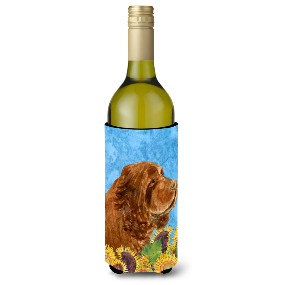 Isolatore Per Bevande In Bottiglia Di Vino Sussex Spaniel Con Fiori Estivi Isolatore Per Bevande Hugger-image