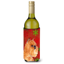 Bruxelles Griffon r?de og gr?nne snefnug Holiday Christmas Wine Bottle Beverage Insulator