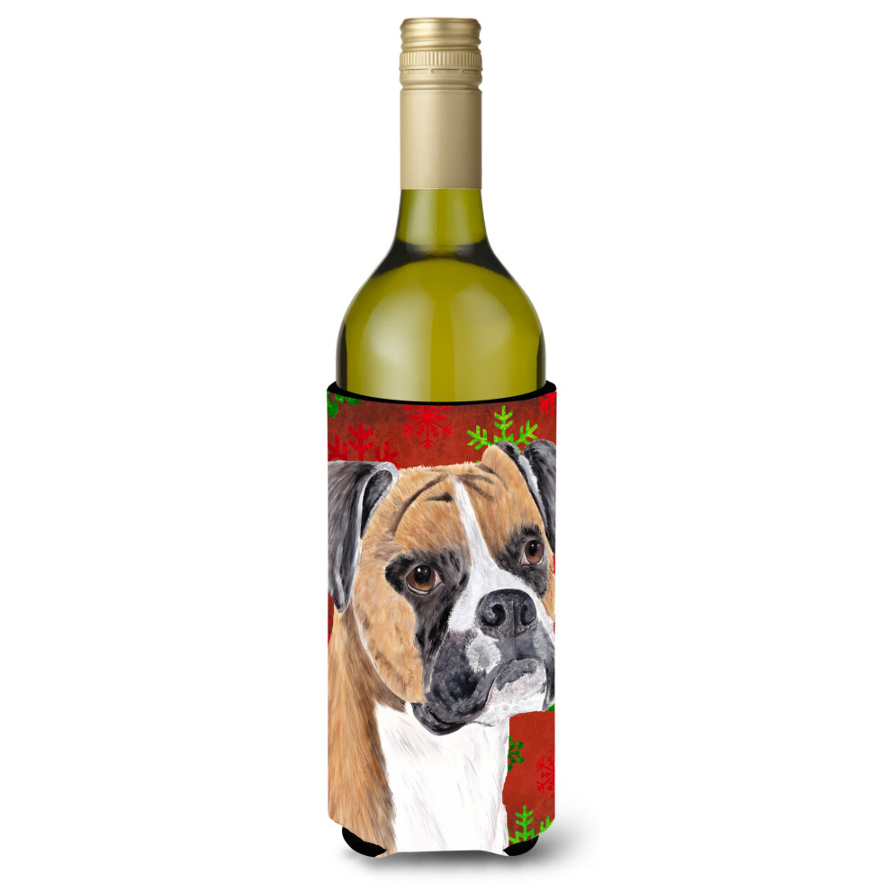 Boxer Rode En Groene Sneeuwvlokken Vakantie Kerstmis Wijnfles Drank Isolator Drank Isolator Hugger-image