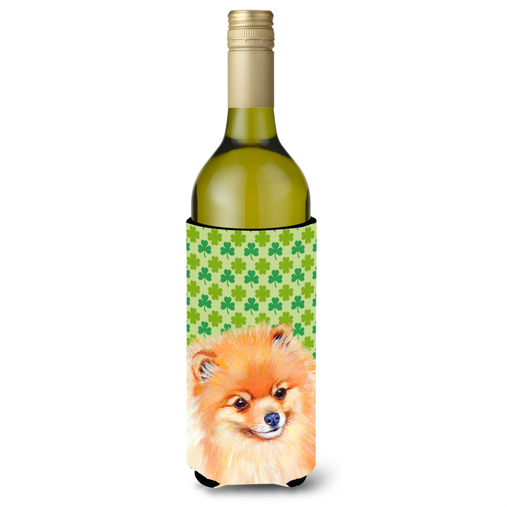 Pomeriaanse St. Patrick's Day Shamrock Portret Wijnfles Drankisolator Drankisolator Hugger-image
