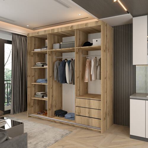(Votan, 200cm) Havana Double Doors Sliding Mirror Wardrobe 1