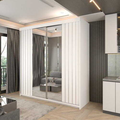(White, 200cm) Havana Double Sliding Wardrobe