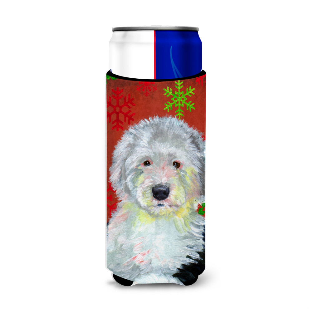 Old English Sheepdog Red Green Snowflakes Holiday Christmas Ultra Beverage Insulators Per Lattine Sottili LH9351MUK-image