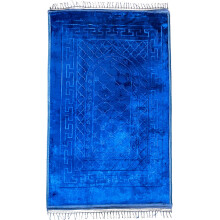 (Blue Style 2) Prayer Mat Cushion Padded Namaz Rug Foldable