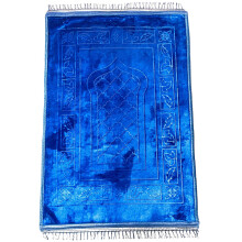 (Blue Style 3) Prayer Mat Cushion Padded Namaz Rug Foldable