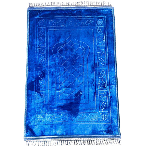 True Face (Blue Style 3) Prayer Mat Cushion Padded Namaz Rug Foldable
