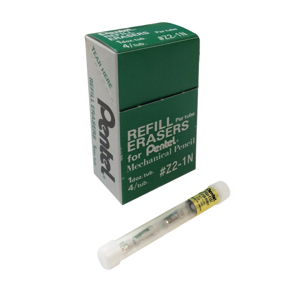 Pentel Refill Eraser for Mechanical Pencils  White  12 Tubes  4 Erasers Per Tube Z2-1N