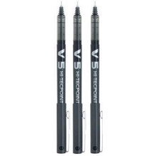 Pilot BX V5 Black Hi-Tecpoint Extra Fine Rollerball Pen 0.5mm Nib Tip 0.3mm Line Width (Pack of 3)