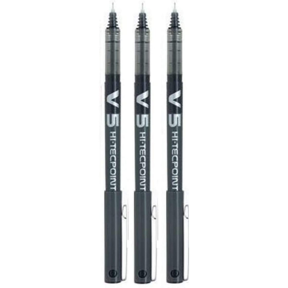 Pilot Bx V5 Black Hi-Tecpoint Extra Fine Rollerball Pen 0.5Mm Nib Tip 0.3Mm Line Width Pack Of 3