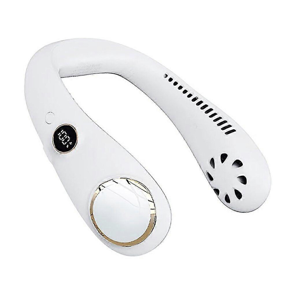(Blanc)Ventilateur de cou portatif Ventilateur de cou suspendu Bandeau de cou Ventilateur portatif sans feuilles rechargeable par USB Mini