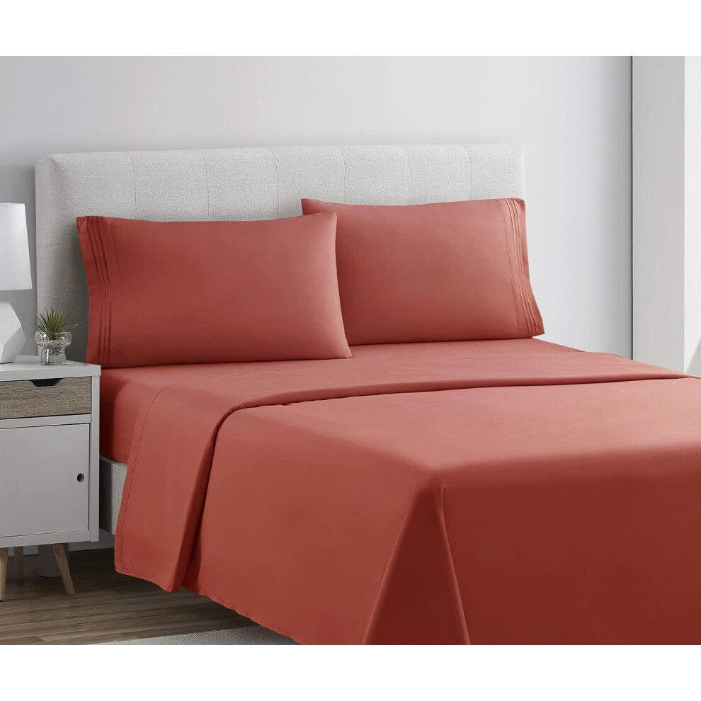 Parure de lit Queen Size Clara Clark, draps     poche profonde pour lit Queen Size - 4 pi   ces, draps et taies d'oreiller extra doux, draps orange Q