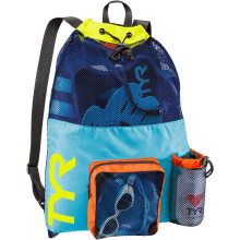 TYR Big Mesh Mummy Backpack for Wet Swimming Gym and Workout Gear Blue/Yellow