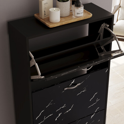 Vida Designs (Black Marble) 3 Drawer Shoe Cabinet Pull Out Hallway Storage 2