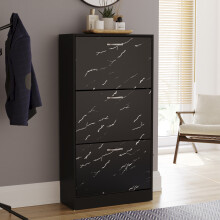 (Black Marble) 3 Drawer Shoe Cabinet Pull Out Hallway Storage