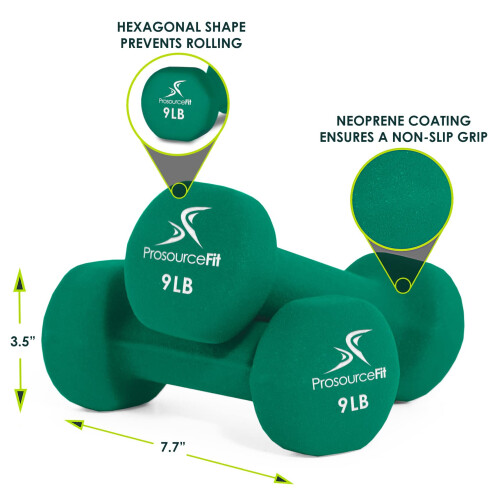 ProsourceFit Set van 2 Neopreen Halters met Antislip Grip Groen - 9LB 2