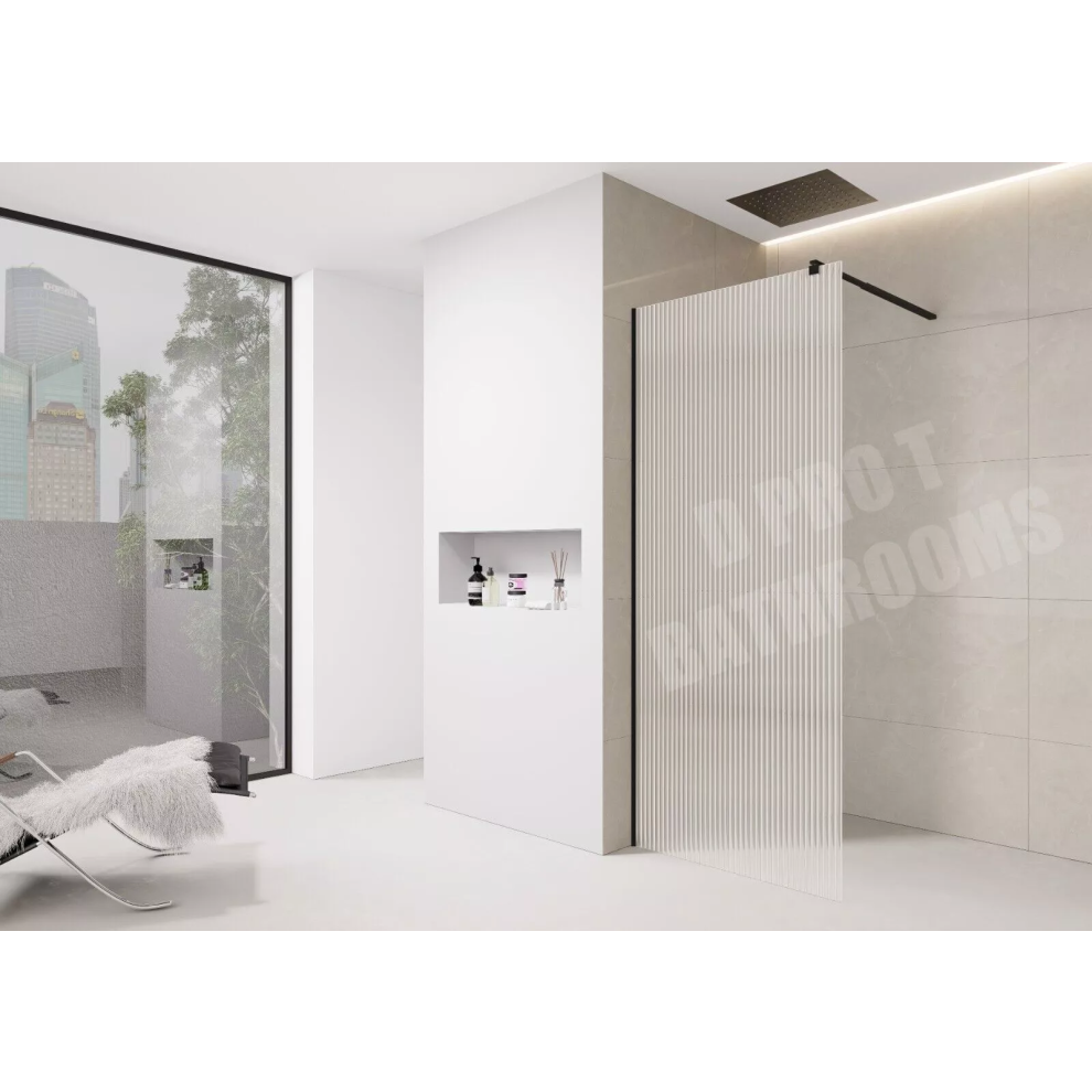 (800Mm Screen) Fluted Walk-In Shower Screen 8Mm Tempered Easy-Clean Glass With Black Trim 5061088201074