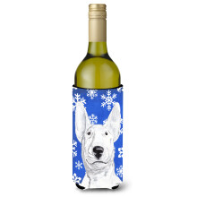 Bull Terrier Blue Snowflake Winter Wine Bottle Izolator pentru bauturi Izolator pentru bauturi Hugger