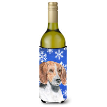 English Foxhound Blue Snowflake Winter Wine Bottle Izolator pentru bauturi Izolator pentru bauturi Hugger