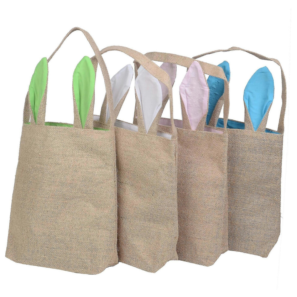 (1Pcs,Pink)Sac de lapin de Pâques Sac de rangement en toile de coton Sac de cadeau de Pâques en toile de jute avec oreille de lapin