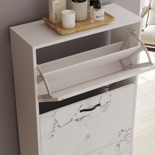 Vida Designs (White Marble) 3 Drawer Shoe Cabinet Pull Out Hallway Storage 2