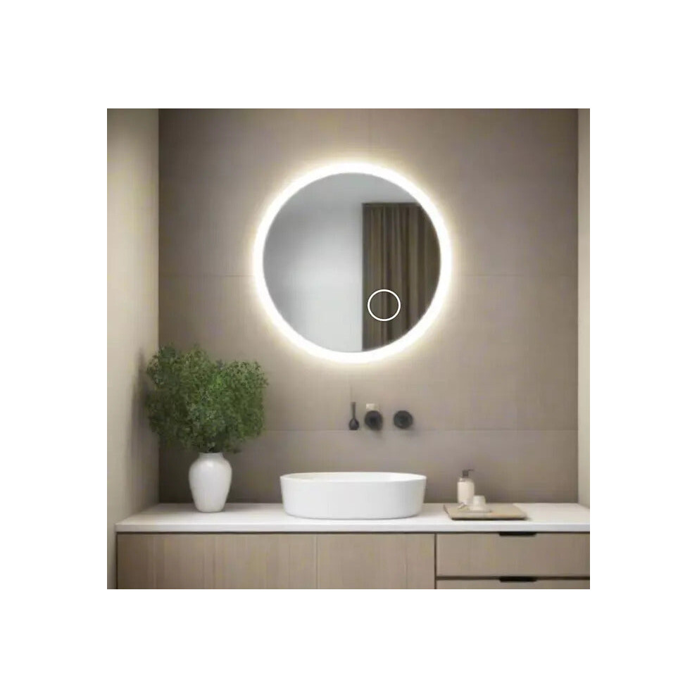 Dirty Pro Tools (600Mm, Round With Magnifier) Luxury Led Bathroom Mirror With Anti-Foggi Demister, Touch Sensor, And Illuminated Wall Lights