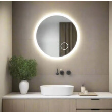 (700mm, Round With Magnifier) Luxury LED Bathroom Mirror with Anti-Foggi Demister, Touch Sensor, and Illuminated Wall Lights