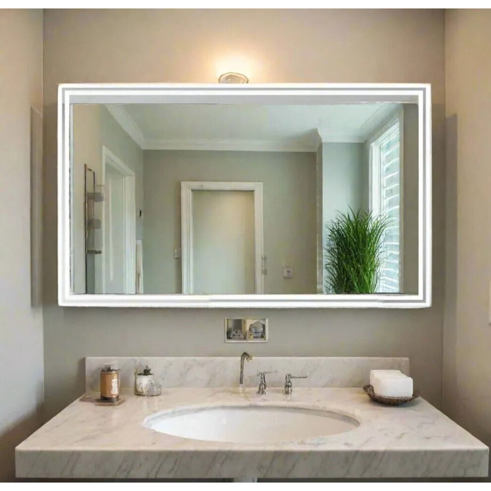 (800 x 600mm, Rectangle Twin LED) Luxury LED Bathroom Mirror with Anti-Foggi Demister, Touch Sensor, and Illuminated Wall Lights