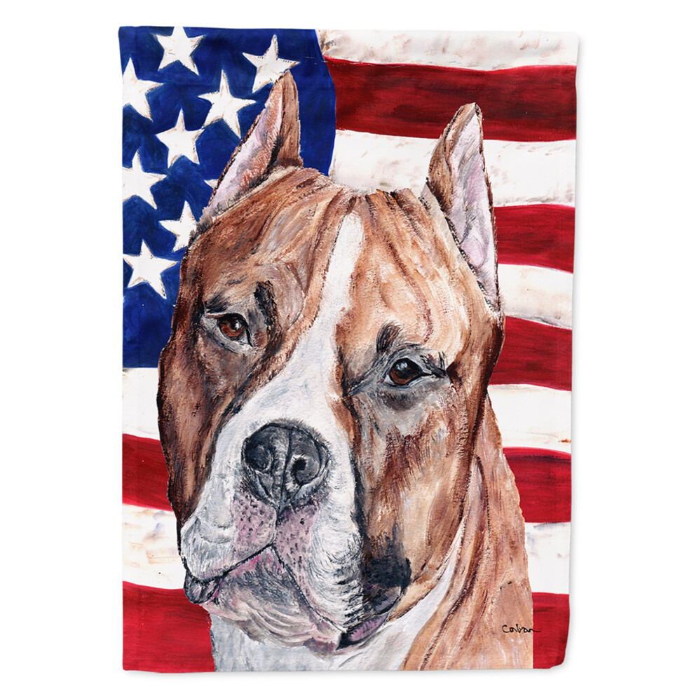 Caroline's Treasures SC9632GF Bull Terrier Staffordshire Terrier Avec Drapeau Am Ricain, Petit Format, Multicolore-image