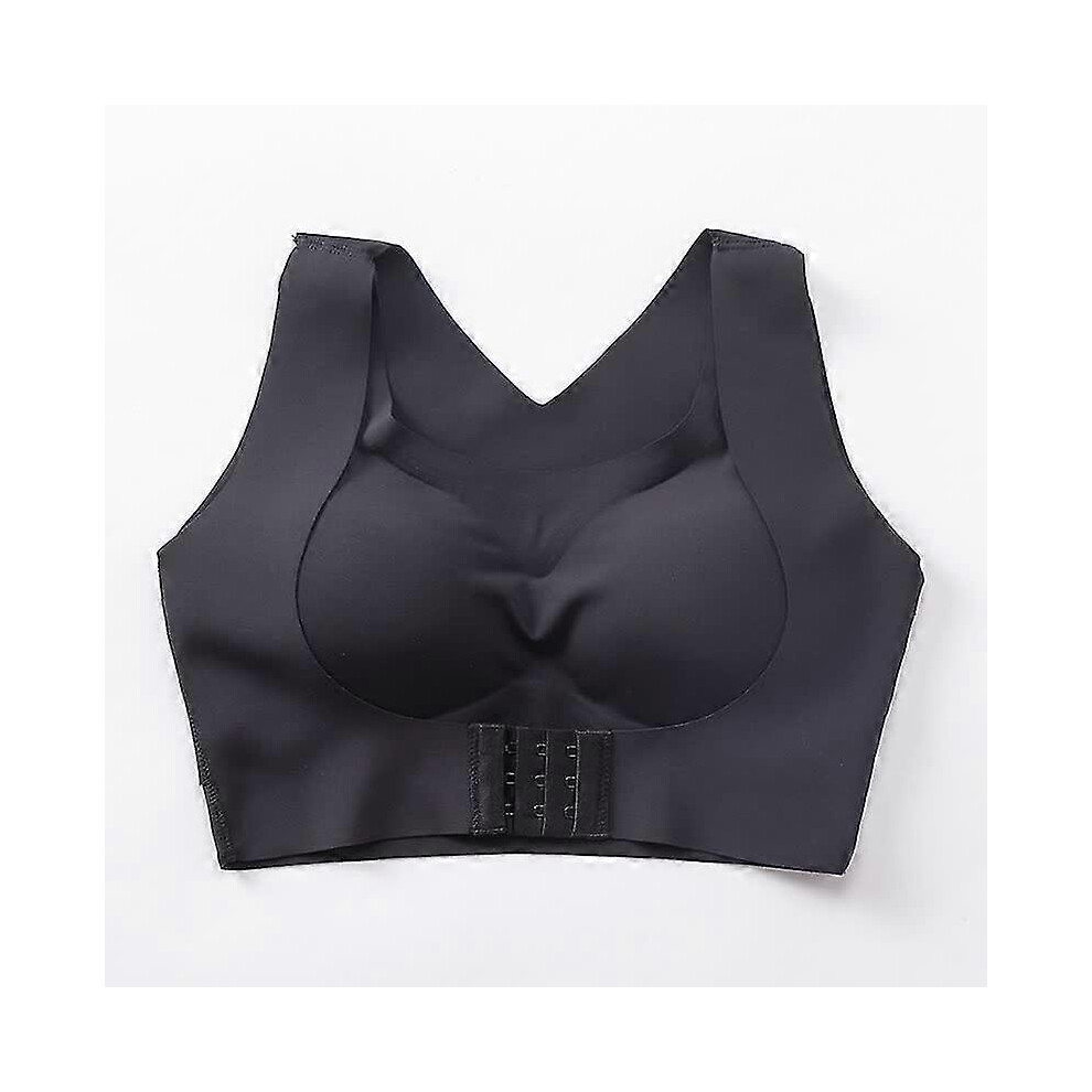 (L,Black)Correct The Hunchback Chest Support Underwear Seamless Lift Up Push-up Receiving Auxiliary Milk Bralette Front Buckle Bra