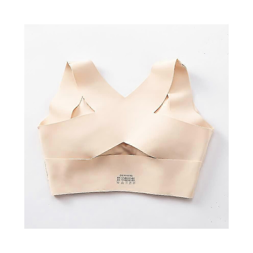 (XXL,Abricot)Correct The Hunchback Chest Support Underwear Seamless Lift Up Push-up Receiving Auxiliary Milk Bralette Front Buckle Bra