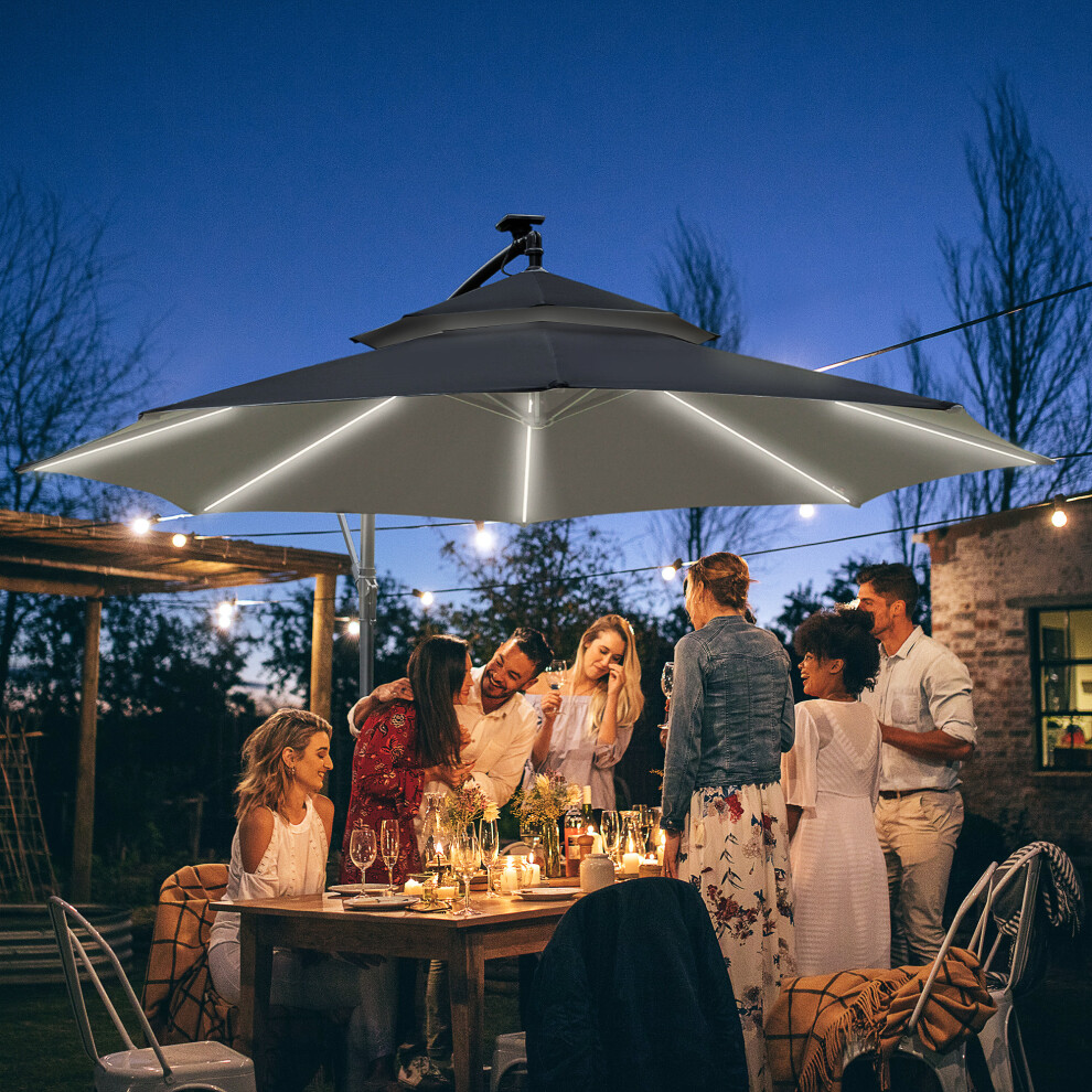 Outsunny 3(M) Cantilever Parasol Hanging Banana Umbrella W/ Lights, Black