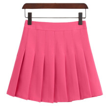 (XS,Rose Red Skirt Pants)Girls Women High Waisted Plain Pleated Skirt Skater Tennis School Uniforms A-line Mini Skirt With