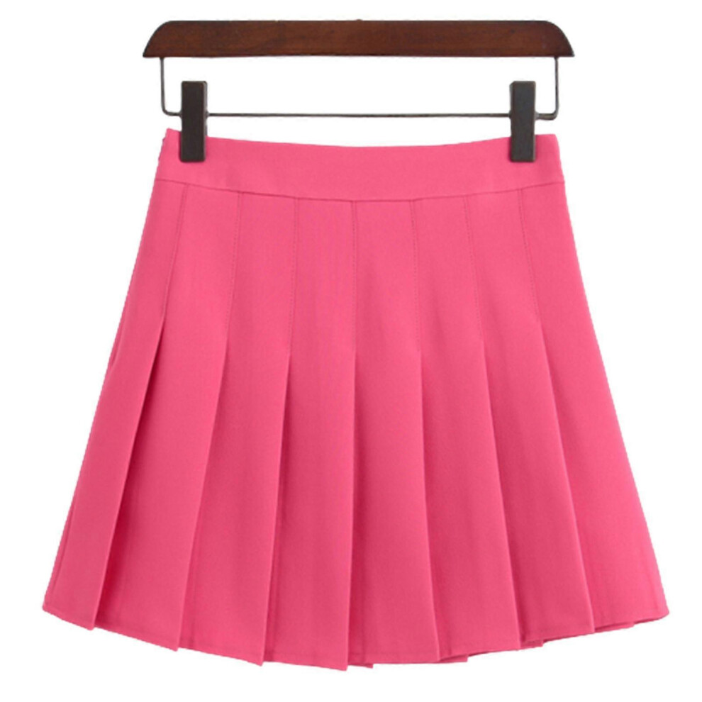 (M,Rose Red Skirt Pants)Girls Women High Waisted Plain Pleated Skirt Skater Tennis School Uniforms A-line Mini Skirt With
