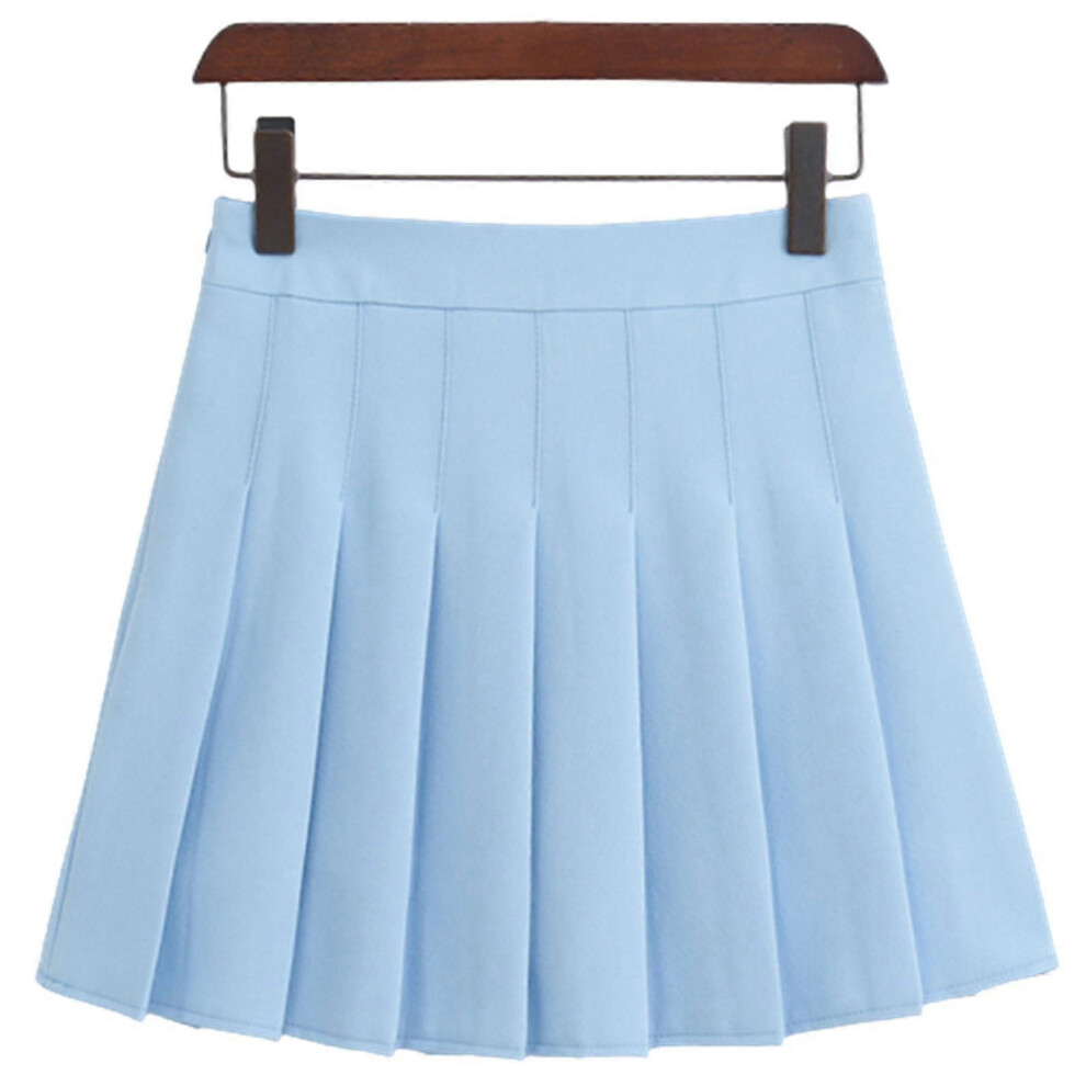 (XL,Sky Blue Skirt Pants)Girls Women High Waisted Plain Pleated Skirt Skater Tennis School Uniforms A-line Mini Skirt With