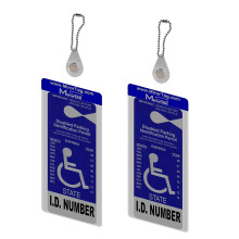 2 Dijes MirorTag de JL Safety: Una forma innovadora de proteger, exhibir y guardar una placa de estacionamiento para discapacitados. Se coloca y