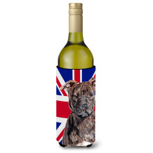 Staffordshire Bull Terrier Staffie cu sticla de vin engleza Union Jack cu steag britanic Koozie Hugger SC9882LITERK