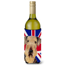 Airedale cu izolator pentru bauturi pentru sticla de vin cu steag englezesc Union Jack, steag britanic, SC9830LITERK
