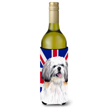 Shih Tzu cu izolator pentru bauturi pentru sticla de vin cu steag englezesc Union Jack, steag britanic, SC9840LITERK