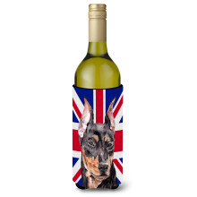 Pinscher german cu izolator pentru bauturi pentru sticla de vin cu steagul britanic Union Jack englezesc Hugger SC9872LITERK