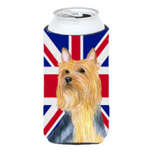 Silky Terrier cu English Union Jack Drapelul britanic Tall Boy Izolator pentru bauturi Hugger LH9468TBC