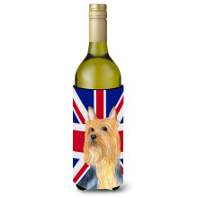 Silky Terrier cu izolator pentru bauturi pentru sticla de vin cu steag englezesc Union Jack, steag britanic LH9468LITERK