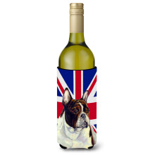Bulldog francez cu izolator pentru bauturi pentru sticla de vin, steagul britanic Union Jack, Hugger LH9489LITERK