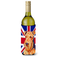 Airedale cu izolator pentru bauturi pentru sticla de vin cu steag englezesc Union Jack cu steag britanic Hugger LH9488LITERK