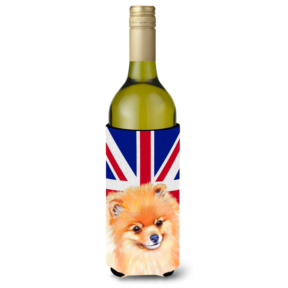 Pomeranian Z Angielskimi Union Jack British British Wine Bottle Bottle Izolator Hugger LH9498LITERK-image