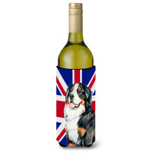 Cine de munte din Berna cu izolator de bauturi pentru sticla de vin cu steag englezesc Union Jack, steag britanic LH9486LITERK