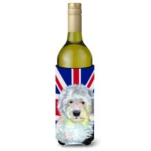 Vechi cine ciobanesc englez cu izolator pentru bauturi pentru sticla de vin, steagul britanic Union Jack, LH9497LITERK