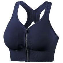 (L,Navy Blue)Women Sports Bra Front Zipper Closure Underwear Shockproof Sportswear For Running Fitness